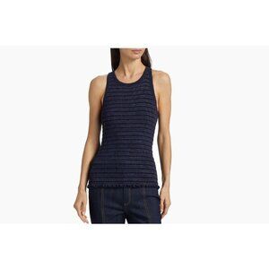 Cinq À Sept Large Fawn Smocked Tous Les Jours Navy Ruched Tank Top